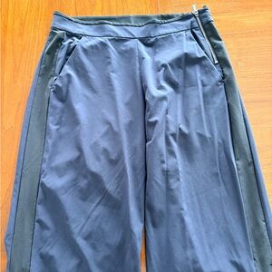 Athleta Wide Leg Navy Blue Pants with Black Stripe